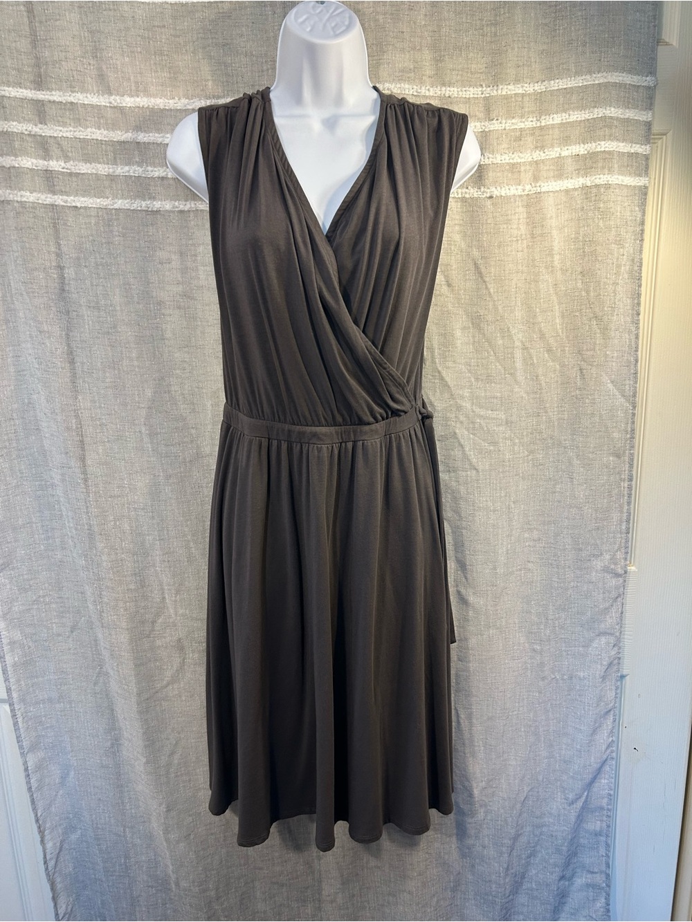 Garnet Hill Sleeveless Wrap-Style Dress in Charcoal